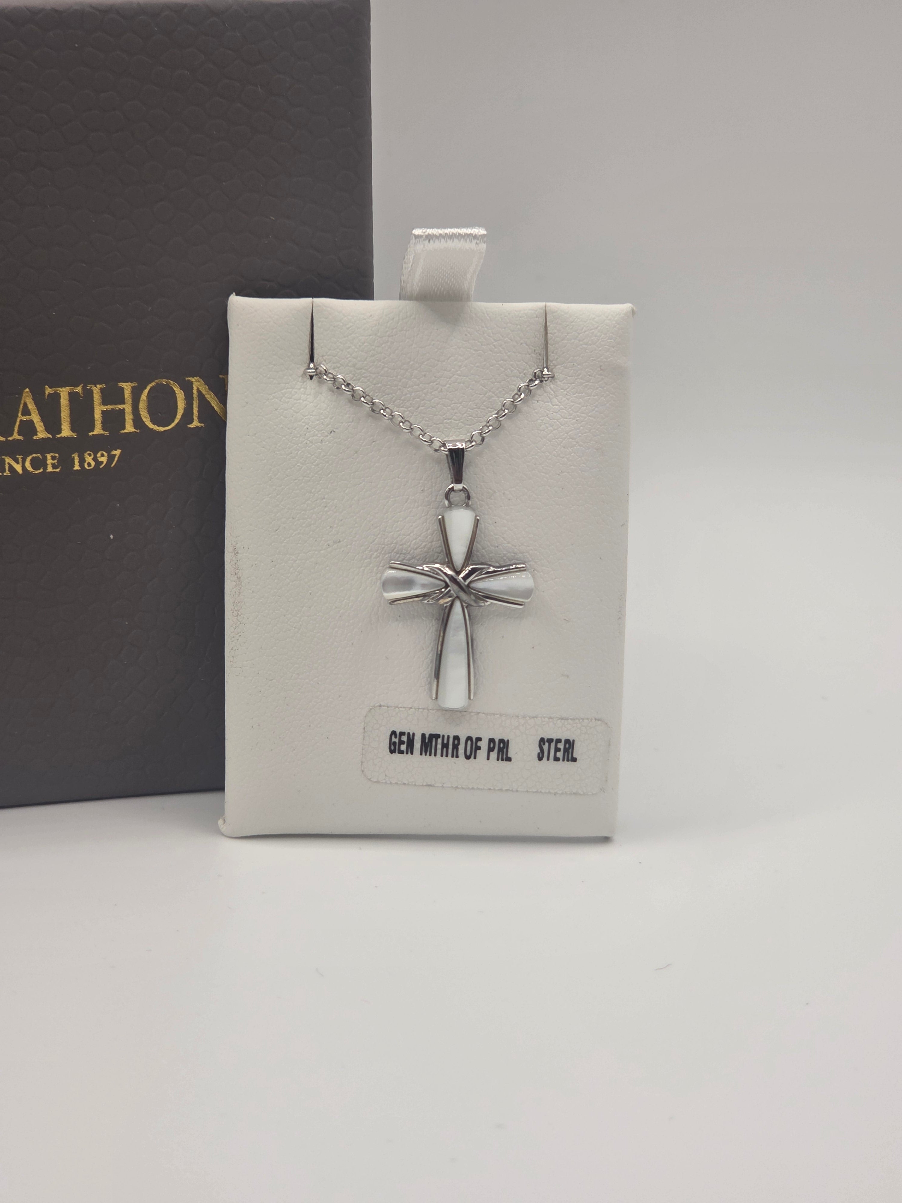 Marathon Mother of Pearl Sterling Cross