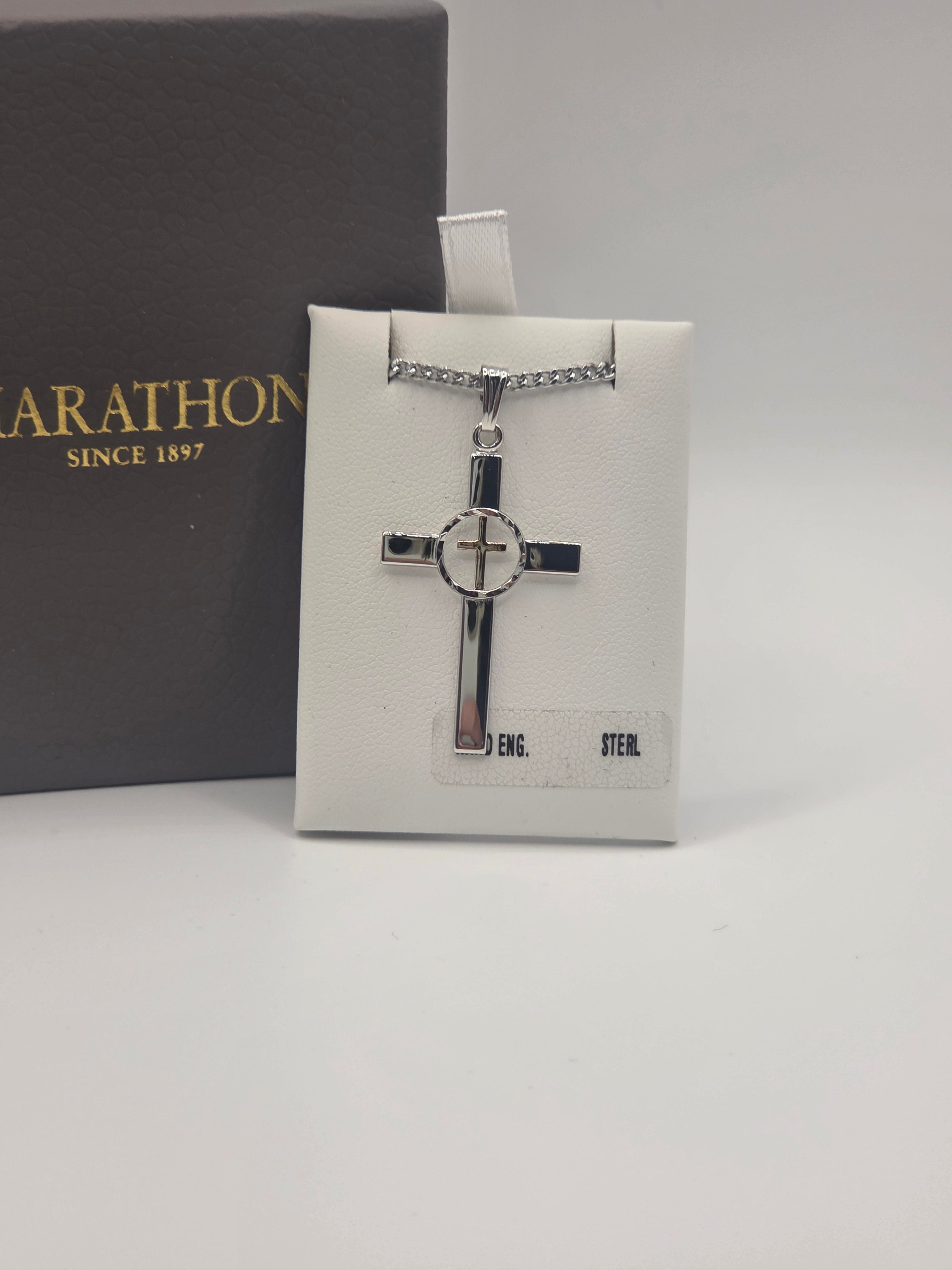 Marathon Hand Engraved Sterling Cross