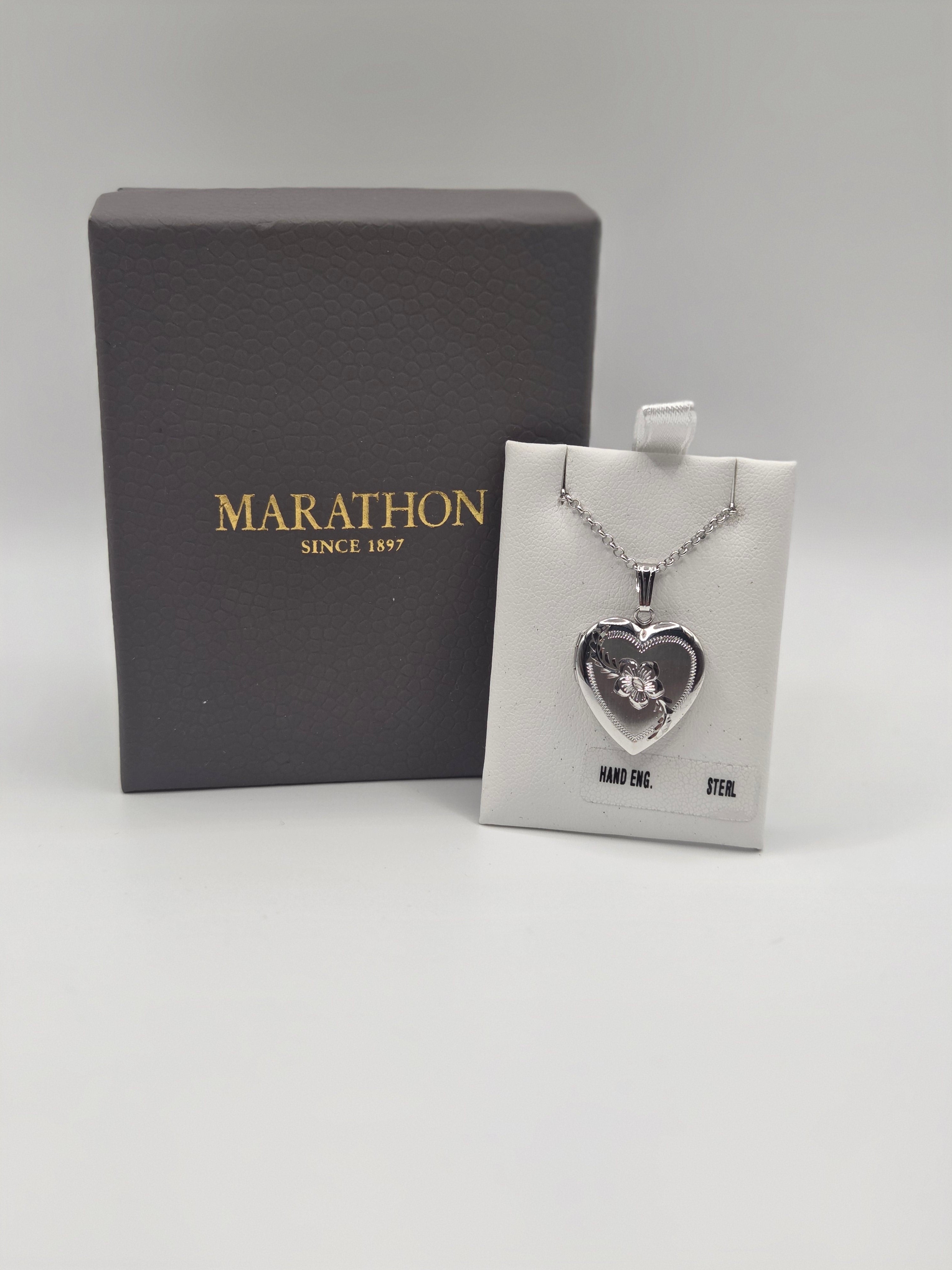 Marathon Hand Engraved Sterling Heart Locket