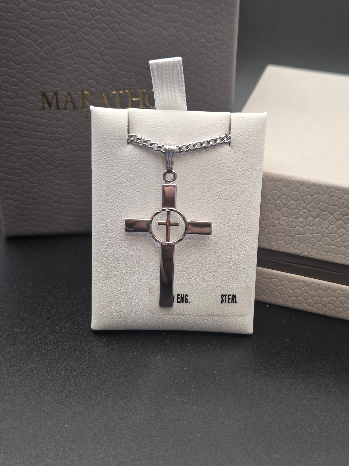 Marathon Hand Engraved Cross Necklace