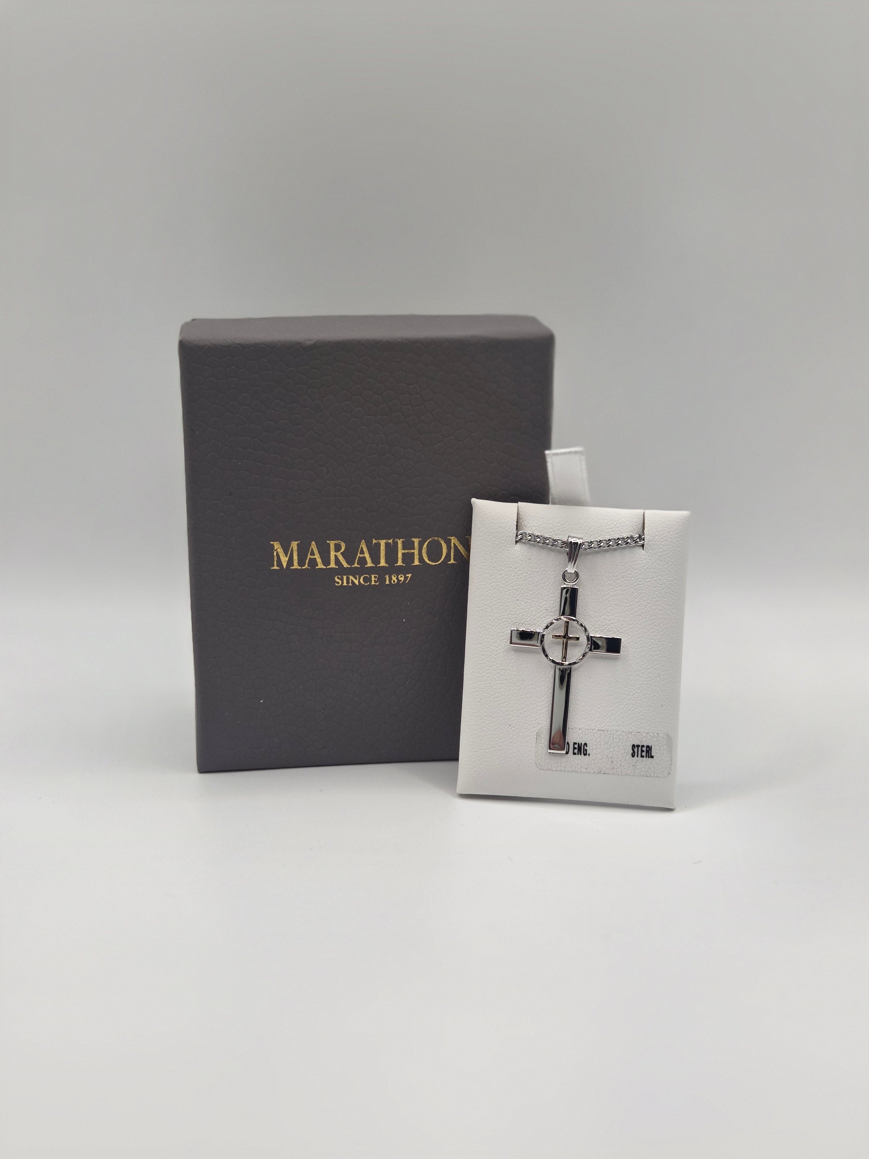 Marathon Hand Engraved Sterling Cross