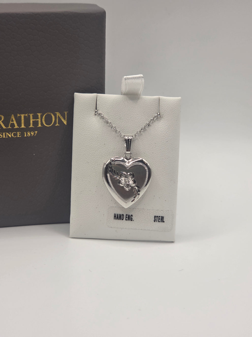 Marathon Hand Engraved Sterling Heart Locket